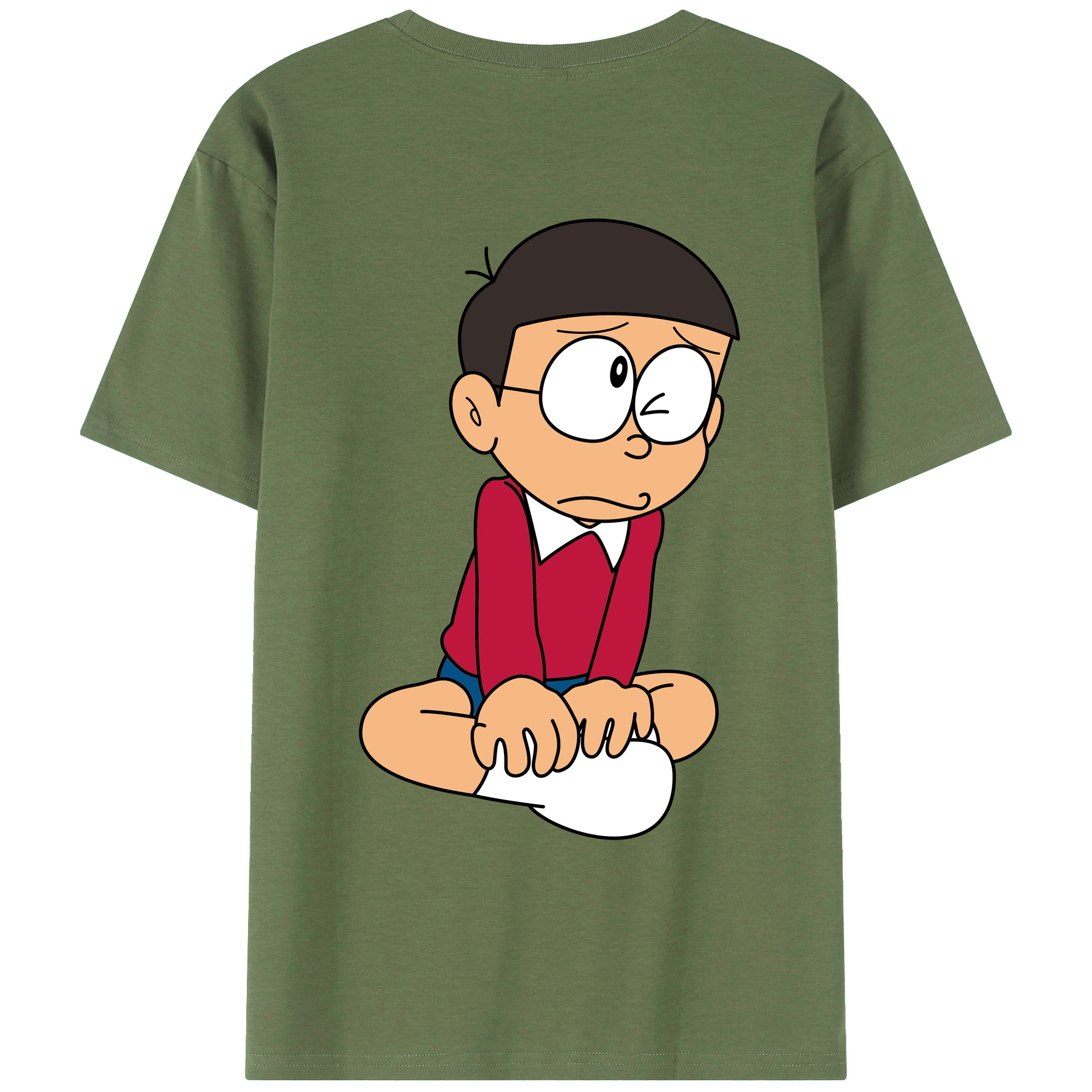 （画像用） ドラえもん 野比 のび太 Doraemon Nobita Nobi 綿100％ メンズ半袖Tシャツ（バックプリント） 通気性